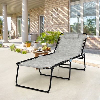 Gray Adjustable Folding Metal Outdoor Chaise Lounge Chair