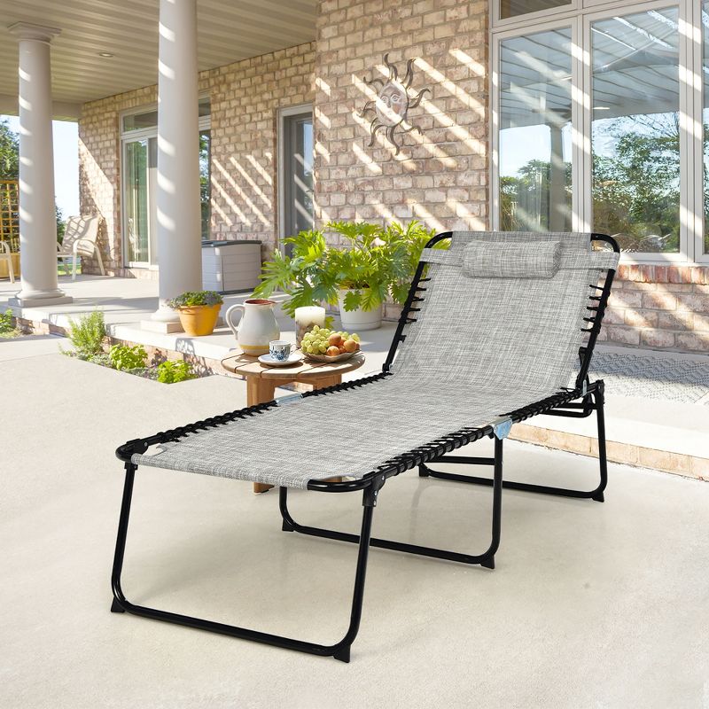 Costway Folding Lounge Chaise Chair 4 Position Patio Recliner w/Pillow Sunbathe Chair, 2 of 11