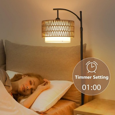 65"H Adjustable Height Standing Lamp With Remote 3 Color Temperatures For Living Room,Boho Style Floor Lamp With Rattan Shade For Bedroom-The Pop Home