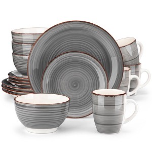 vancasso 16 Pieces Poreclain Dinnerware Set, Hand-painted Set for 4 Person,Grey Color - 1 of 4
