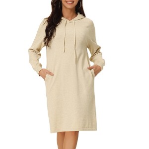 INSPIRE CHIC Womens' Casual Pullover Sweatshirt Long Sleeve Hoodie Dress with Pockets - 1 of 4