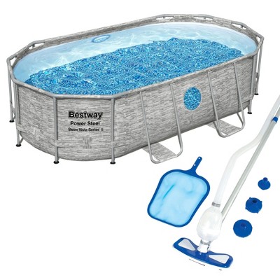 Bestway 14 Foot x 39.6 Inch Oval Above Ground Swimming Pool with 530 GPH Filter Pump and Swimming Pool Cleaning and Maintenance Accessories Kit