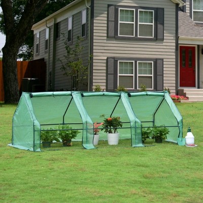 Aoodor 9 x 3 x 3 ft Mini Greenhouse with 3 Zipper Doors, Water-Resistant, UV-Protected for Flowers, Vegetables, and Herbs