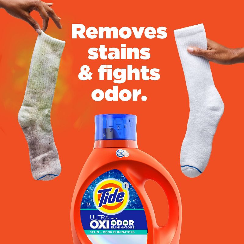 Tide Ultra Oxi HE with Odor Eliminator Liquid Laundry Detergent Soap for Visible and Invisible Dirt, 5 of 10