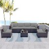 ALAULM Patio Furniture 7 Pieces Outdoor Sectional PE Rattan Sofa Set Brown Manual Wicker Patio Conversation Set - 2 of 4