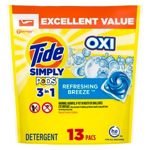 Tide Simply PODS +Oxi Liquid Laundry Detergent Pacs, Refreshing Breeze, 13 count - 1 of 4