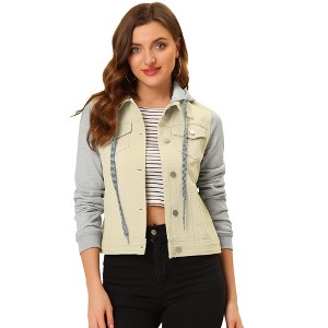 INSPIRE CHIC Women's Regular Fit Layered Drawstring Hood Denim Jacket with Pockets - 1 of 4