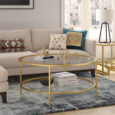 Brass Round Glass Top Coffee Table with Graduated Legs
