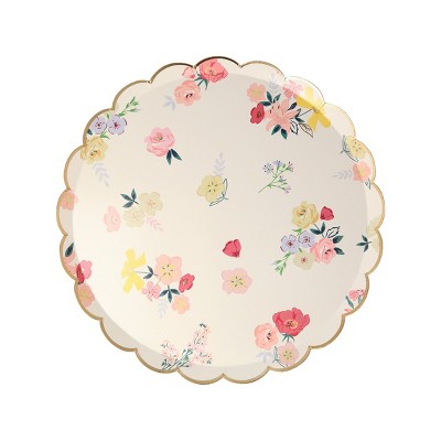 English Garden Floral Side Plates with Gold Foil Detail, Pack of 8