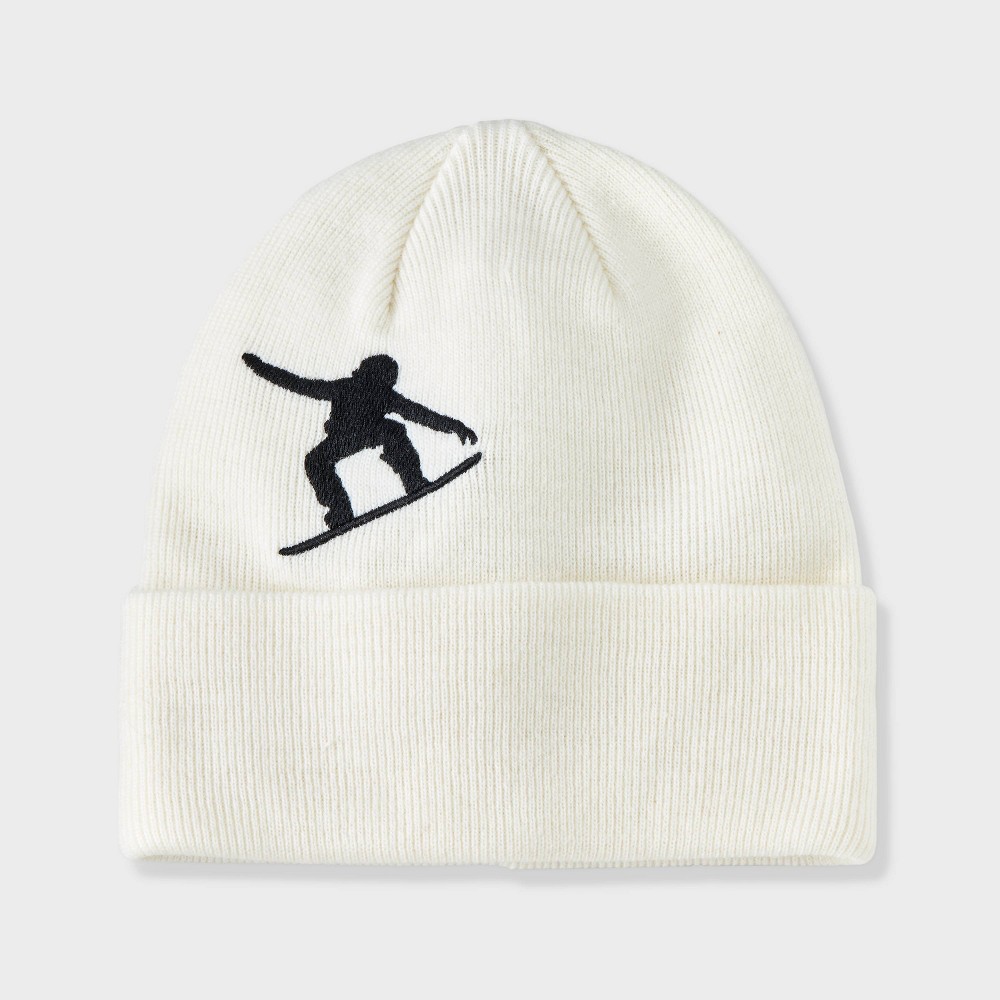 Kids' Knitted Snowboarder Embroidered Hat - art class™ White
