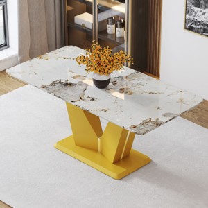 Modern Imitation Marble Pattern Dining Table,Dining Table With Tempered Glass Tabletop And MDF Legs,Rectangular Kitchen Table-Cuddlewood - 1 of 4