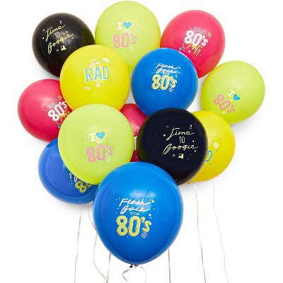 50-Pack I Love The 80's Latex Balloons 12" for Retro 1980s Theme Birthday Party Supplies and Decorations, Ribbon Included