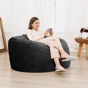 4FT Giant Bean Bag Chair with Filling, Round Bean Bag Sofa for Adults Teens, Big Sofa Bean Bag Chairs Soft Velvet Beanbag for Bedroom - 1 of 4