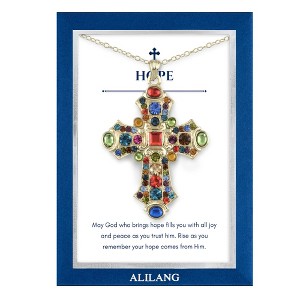 Anna-Kaci Stained Glass Rhinestone Patonce Cross Necklace with Message Card & Envelope Jewelry Gift - 1 of 4