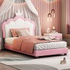 CAVINAS Twin/Full Size Upholstered Princess Platform Bed Frame with Crown Headboard,No Box Spring Needed,Cream/Pink - 2 of 4