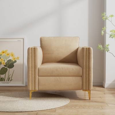 CENGHU Accent Chair, Upholstered Arm Chair with Metal Legs Navy Blue Velvet, for Living Room, Bedroom