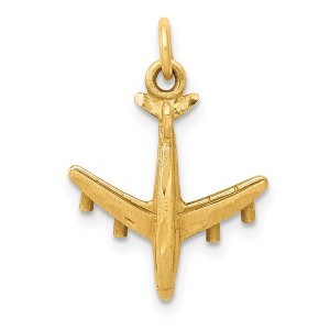 Black Bow Jewelry 14k Yellow Gold Satin and Diamond Cut 3D Airplane Charm - 1 of 4