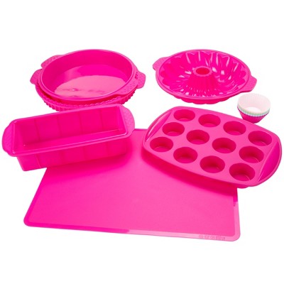 Hastings Home Silicone Bakeware Set - Pink, 18 Pieces