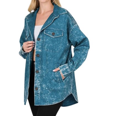 Women's Oversized Vintage Washed Shacket - ZENANA