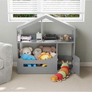 Acekool 2-Tier Kids Bookshelf, House-Shaped Book & Toy Organizer with Motion Sensor Light, Wooden Storage Shelf for Bedroom or Playroom - 1 of 4