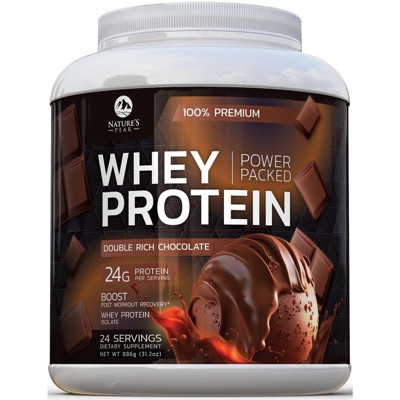Premium 100% Whey Protein Powder 24g Double Rich Chocolate, Advanced Isolate Protein Muscle Gain, Immune System Support, 24 Servings By Nature's Peak