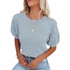 Women's Round Neck Short Sleeve Sweater Summer Casual Puff Sleeve Pullover Knit Top - 3 of 4