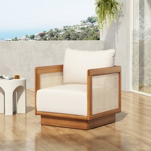Christopher Knight Home Grath Patio Mid-Century Modern Acacia Wood Textilene Club Chair with Thick Cushion - 1 of 4