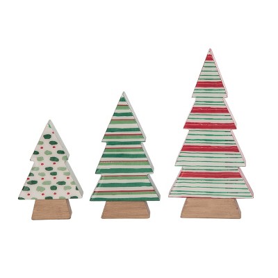Transpac MDF Epoxy Trees Holiday Prints Set of 3 Decorative Objects Tree Sculptures Wood Christmas Multicolor Tabletop  Spot or Wipe Clean Indoor Use