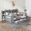 Full Size Platform Daybed, Bed with Desk and USB Ports, Storage Bed with 3 Storage Drawers and Side Shelves, Pine Wood Frame Bed-Baofuwish - 3 of 4