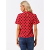 INSPIRE CHIC Women's Polka Dots Stand Collar Pleat Keyhole Back Short Flare Sleeve Tops - 4 of 4