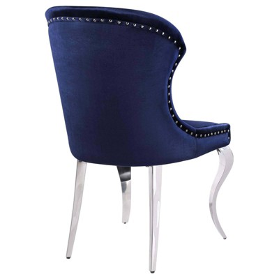 Cheyanne Blue Velvet Upholstered Side Chair with Metal Legs