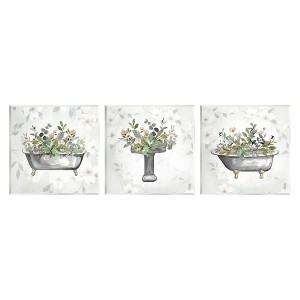 Stupell Industries Grey Bathroom Florals, 12" x 12" (Set of 3) - 1 of 4