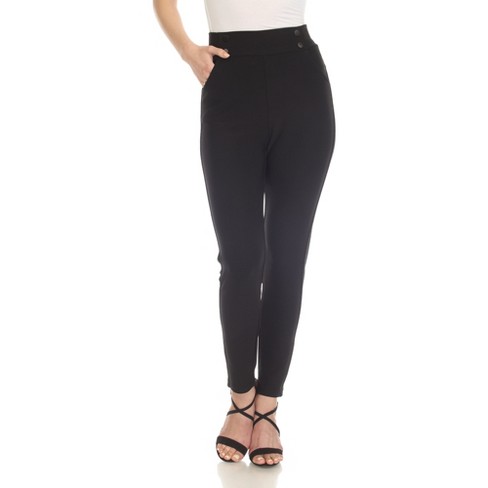 Women's Super Soft Elastic Waistband Scuba Pants Black Small - White Mark