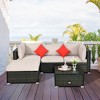 Tangkula 5PCS Rattan Sectional Sofa Set Patio Furniture Set w/ Beige Cushion Pillow - 3 of 4
