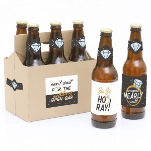 Big Dot of Happiness Just Engaged - Black and White - Engagement Party Decorations for Women and Men - 6 Beer Bottle Label Stickers and 1 Carrier - 1 of 4