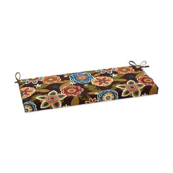 Outdoor Bench Cushion - Brown/Turquoise Floral - Pillow Perfect