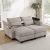 63" Convertible Corduroy Sleeper Loveseat Sofa with USB Ports,Cup Holders,Storage Armrests and Pillows-Maison Boucle - 2 of 4