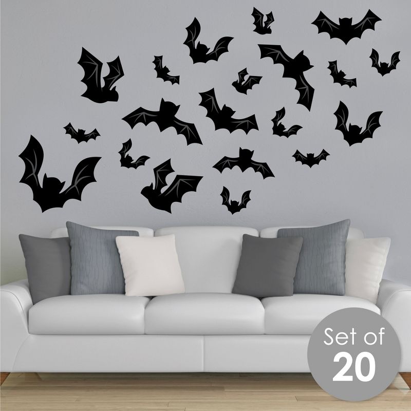 Big Dot of Happiness Black Bats - Peel and Stick Halloween Vinyl Wall Art Stickers - Wall Decals - Set of 20, 2 of 9