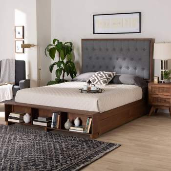 Baxton Studio King Jalie Fabric and Wood Platform Storage Bed Gray/Walnut Brown