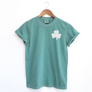 Simply Sage Market Women's Embroidered Clover St. Patrick's Day Short Sleeve Garment Dyed Tee - 1 of 3