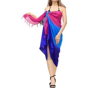 LA LEELA Summer Long Beachwear Sarong Coverups for Women Chiffon Long Beach Tie Wraps Skirt Sheer Swim Cover Up Bathing Suit One Size Blue, Solid - 1 of 4
