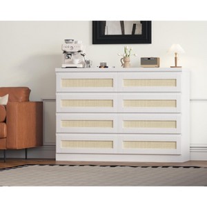 Acekool Rattan Dresser, 8 Drawer Double Chest with Smooth Metal Slides, Modern Wood Storage for Bedroom, Closet, or Living Room - 1 of 4