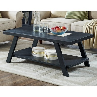 VYNXARIA Contemporary Replicated Wood Shelf Coffee Table in Black Finish
