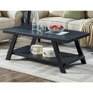 VYNXARIA Contemporary Replicated Wood Shelf Coffee Table in Black Finish - 1 of 4