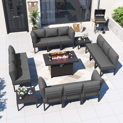 ALAULM 15 Pieces Metal Patio Furniture Set Modern Metal Outdoor Conversation Sets
