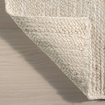 Handmade Off-White Braided Jute Rectangular Area Rug