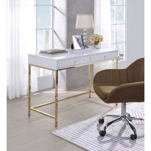 Writing Desk with 2 Storage Drawers, Gold Metal Base, and Crystal Knob - 1 of 4