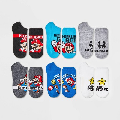 Kids' Nintendo Super Mario 6pk Socks - Blue/Gray M/L