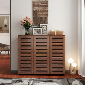 ACEPANO 38.66 in. H 5-Tier Wooden Shoe Cabinet with Adjustable Shelves & Louvered Doors for Entryway, Bedroom & Living Room-Walnut - 1 of 4