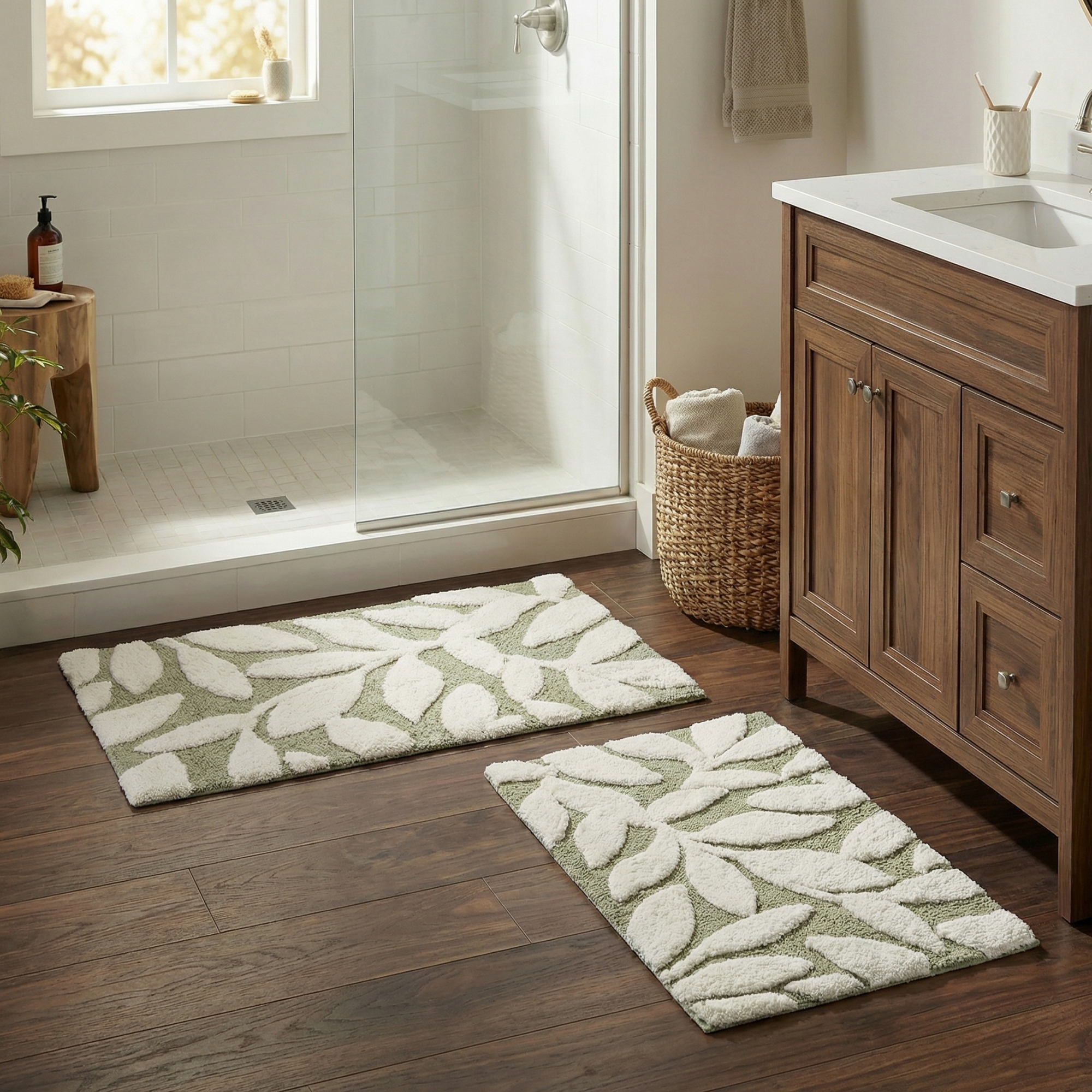 Lavish Home 2 Piece Bathroom Rug Set, Sage Green